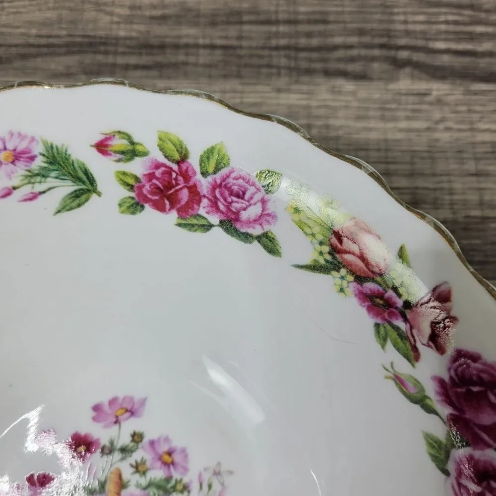 White Serving Bowl‎ with Pink Rose Pattern